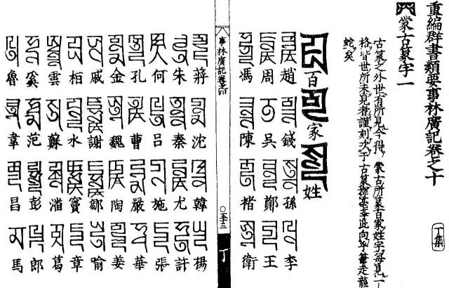 An example of the Chinese poem “Hundred Family Surnames” written in Chinese characters and in ʼPhags-pa script