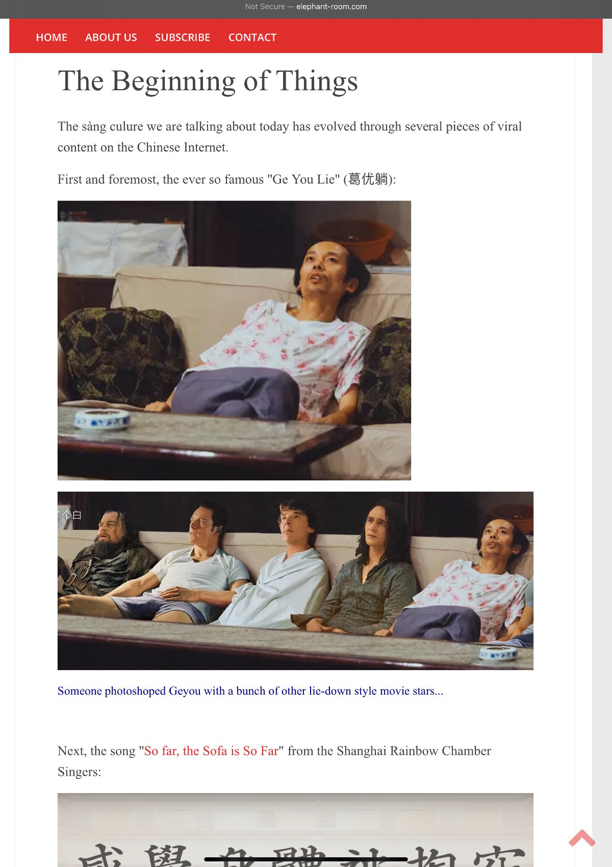 Screenshot of the article “The Culture of sàng: a Generation Lying-down?”, on the Elephant Room website