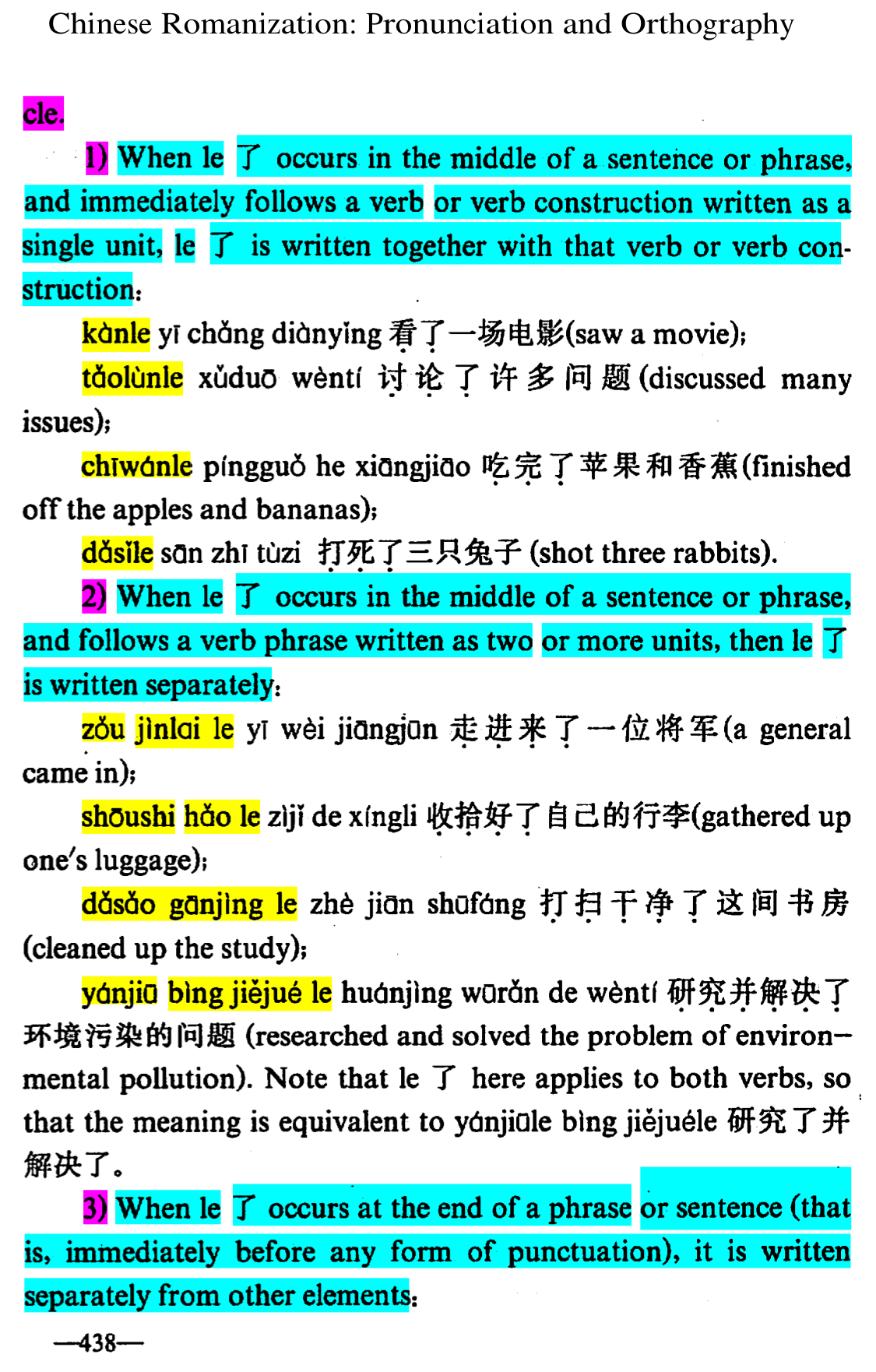 _Pīnyīn_ orthography rules for “le (了)”, 2nd page, from the book _Chinese Romanization: Pronunciation and Orthography_