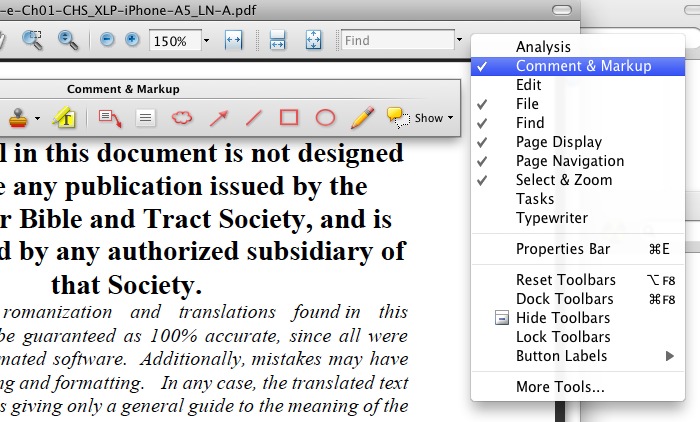 Adobe Reader Comment & Markup Toolbar