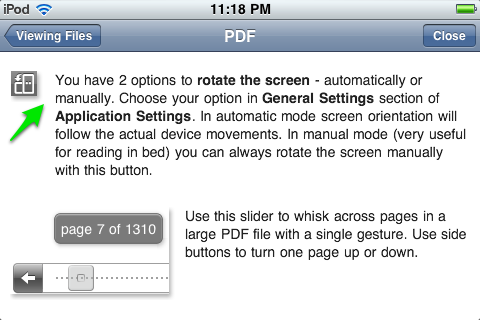GoodReader for iPhone’s manual screen rotation feature